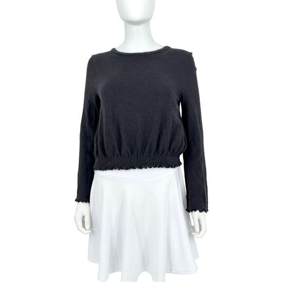 Madewell Women’s Scoop Neck Texture & Thread Black Long Sleeve Bunched Sweater - Picture 1 of 5